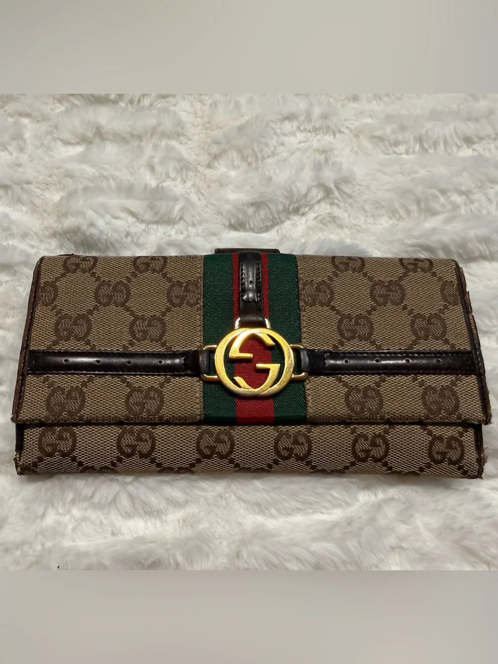 Gucci Monogram Canvas Wallet with Green and Red Sherry Line Long Wallet